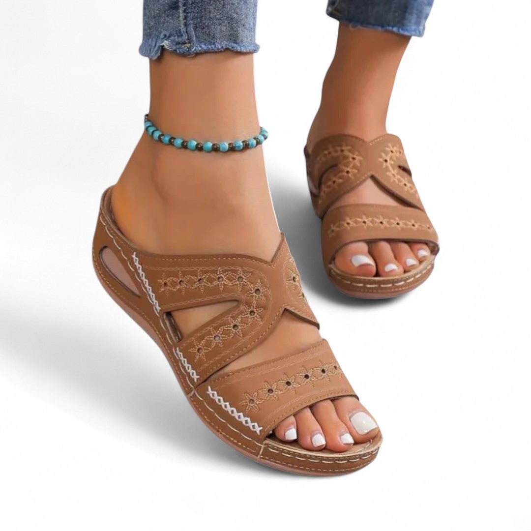 Calla Embroidered Slide Sandals