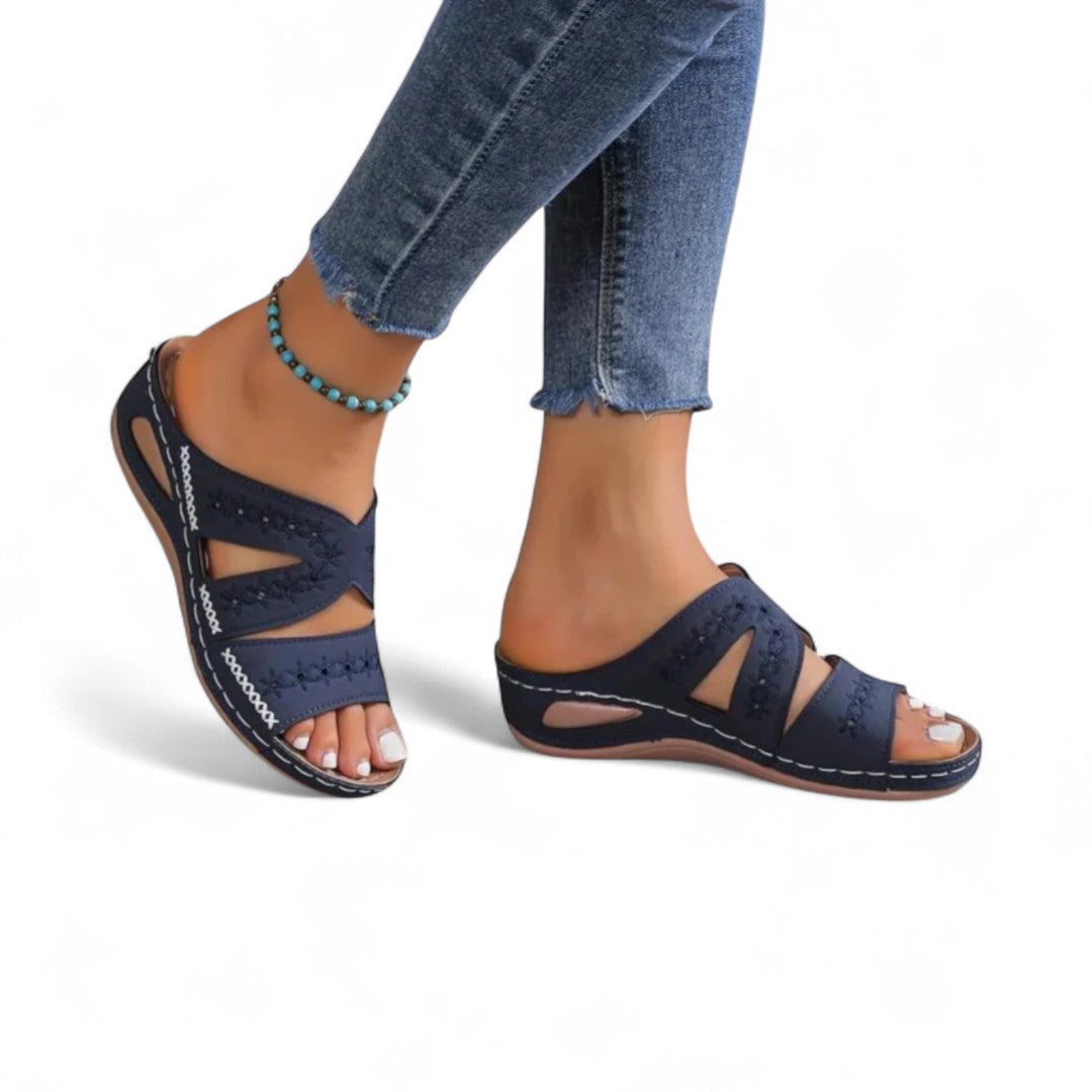 Calla Embroidered Slide Sandals