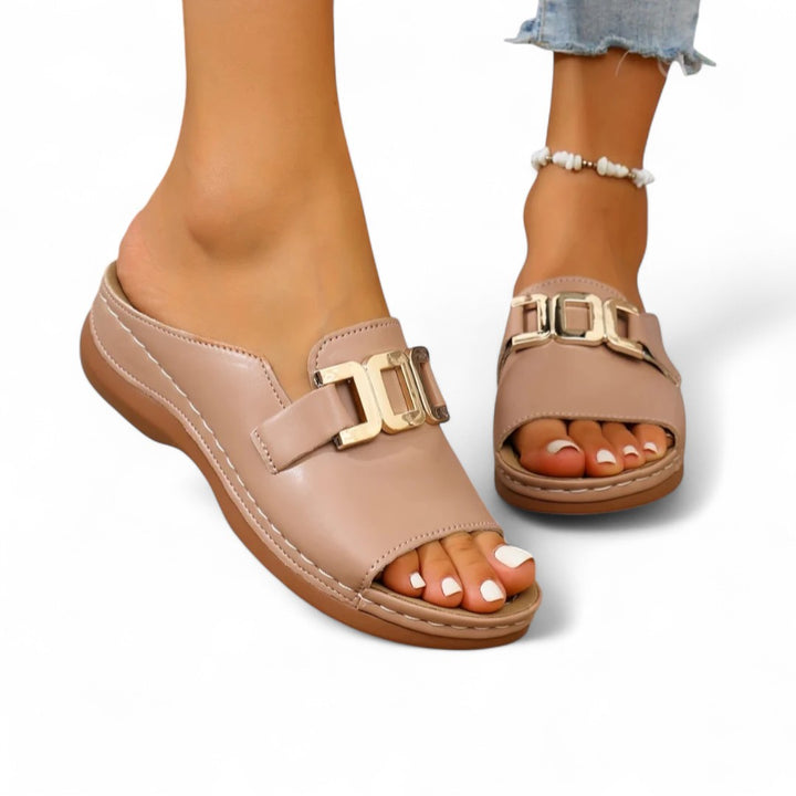 Lena Gold-Buckle Slides