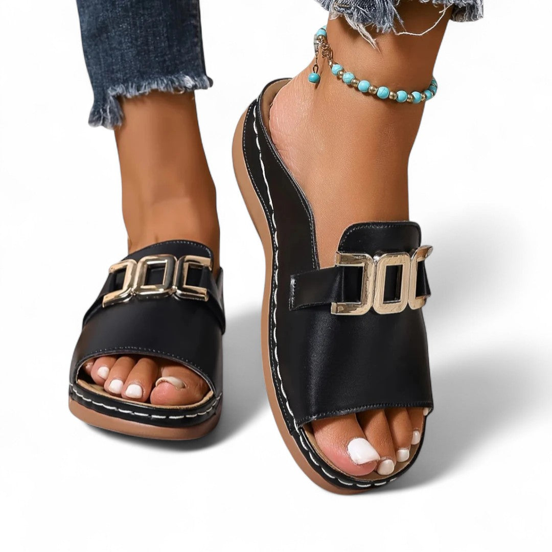 Lena Gold-Buckle Slides