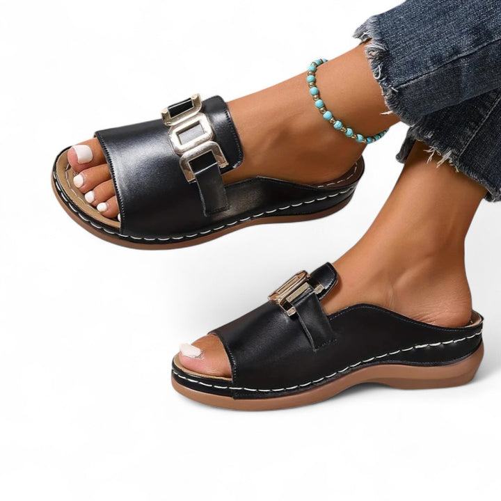 Lena Gold-Buckle Slides