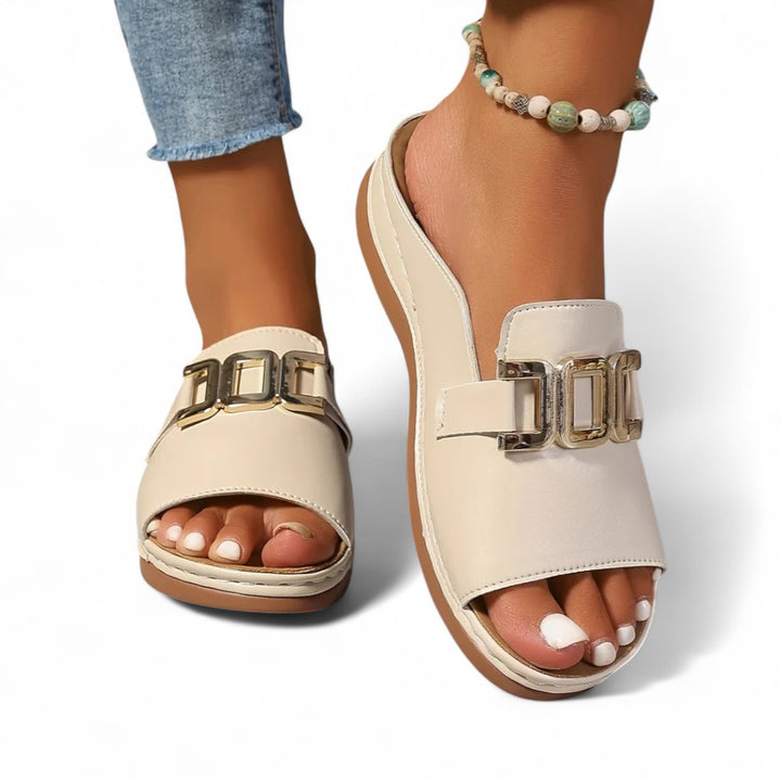 Lena Gold-Buckle Slides