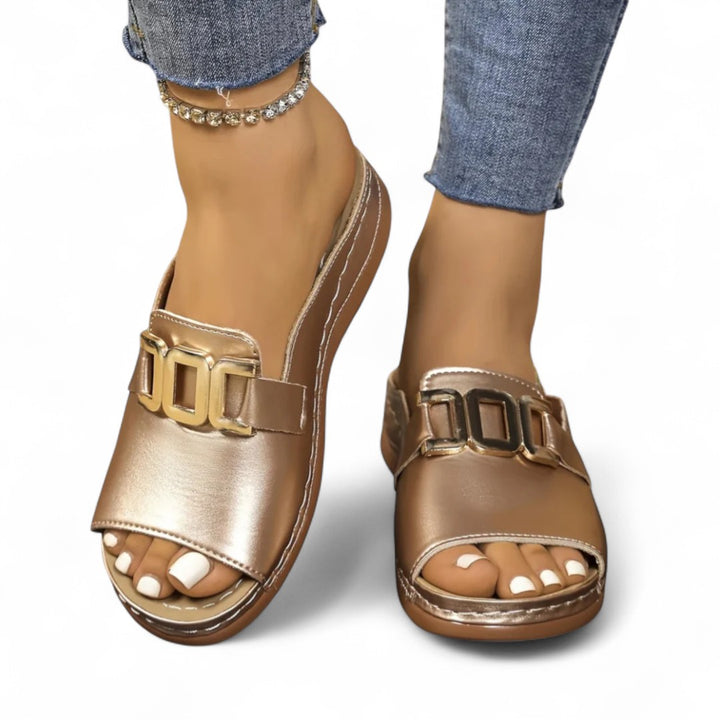 Lena Gold-Buckle Slides