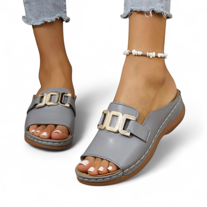 Lena Gold-Buckle Slides