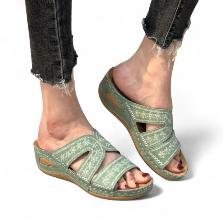 Calla Embroidered Slide Sandals
